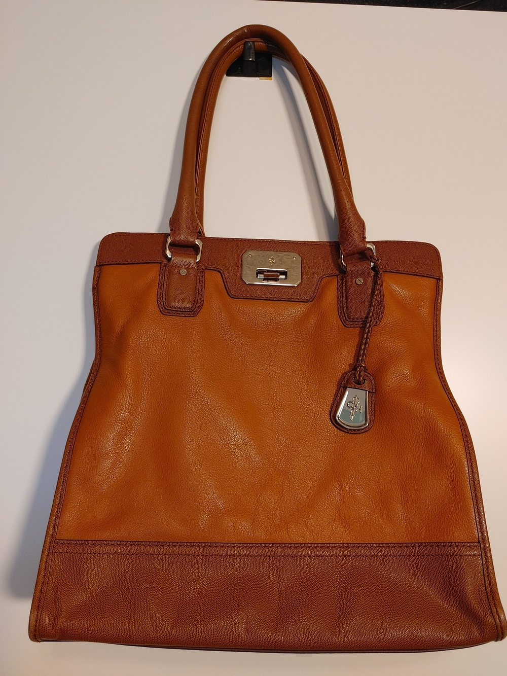 Cole Haan Tan/Cognac Leather Tote with Branded Charm
